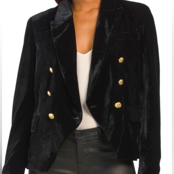 NWT Rachel Zoe Black Velvet Double Breasted Waistcoat Jacket w Gold Tone Buttons - Picture 8 of 11